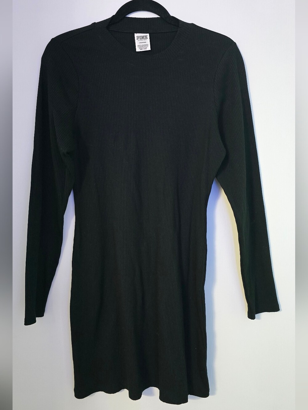 Victoria's Secret Pink Womenโs Long Sleeve Ribbed Sweater Dress - Black